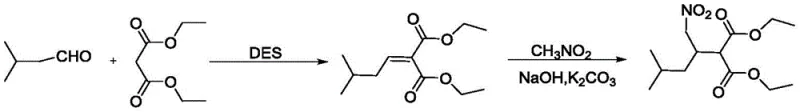 Reaction scheme showing DES-catalyzed condensation followed by mechanochemical nitro-alkylation