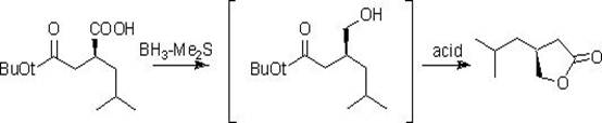 Conventional synthesis route using expensive beta-chiral acid ester and hazardous borane reduction