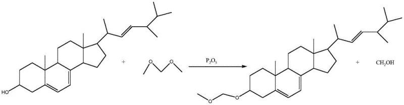 Reaction scheme for the 3-position etherification protection of ergosterol using methylal and P2O5