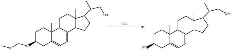Hydrolysis reaction scheme removing the protecting group to yield the final diol product
