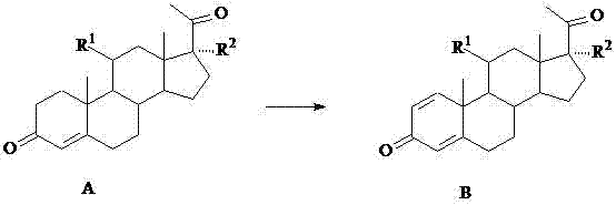 Reaction scheme showing the microbial conversion of 11,17α-substituted pregna-4-ene-3,20-dione to 11,17α-substituted pregna-1,4-diene-3,20-dione