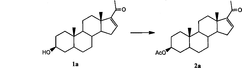 Reaction scheme showing the acetylation of crude pregnenolone 1a to pure acetate 2a