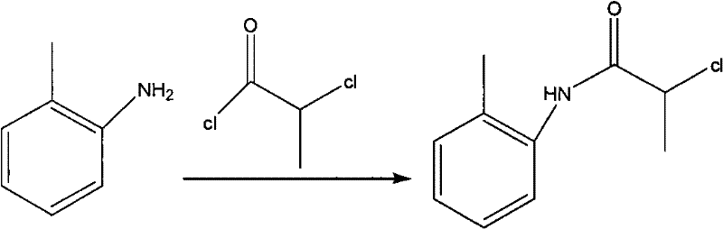 Step 1 Amidation reaction scheme showing o-toluidine reacting with 2-chloropropionyl chloride using potassium carbonate