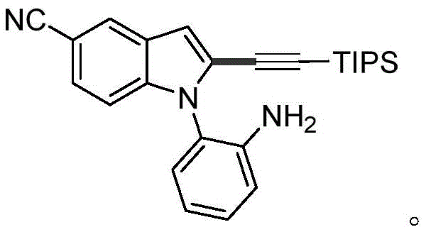 Chemical structure of a cyano-substituted 2-alkynyl indole derivative demonstrating functional group tolerance