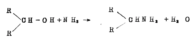General reaction scheme showing the conversion of alcohol and ammonia to primary amine and water