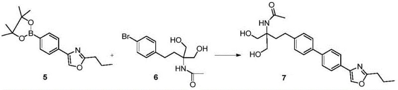 Suzuki coupling reaction scheme converting intermediates 5 and 6 into compound 7