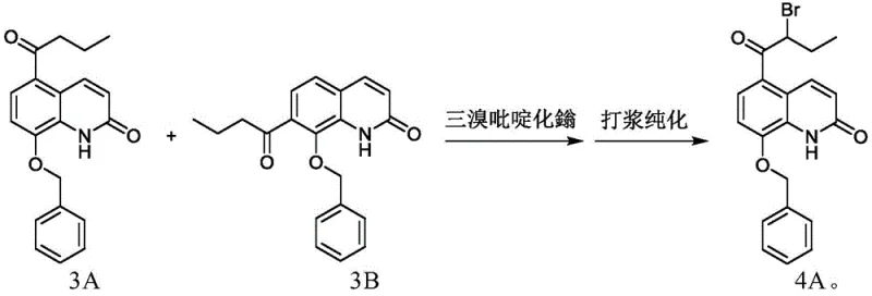 General reaction formula for the novel synthesis of 5-(2-bromobutyryl)-8-benzyloxyquinolone using pyridinium tribromide