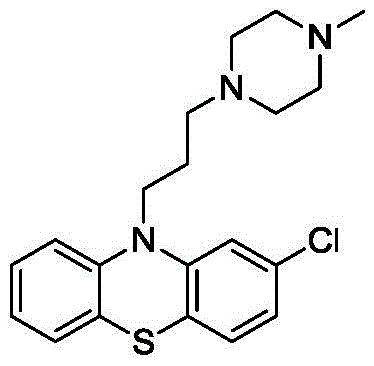 Chemical structure of Prochlorperazine showing the phenothiazine core and piperazine side chain