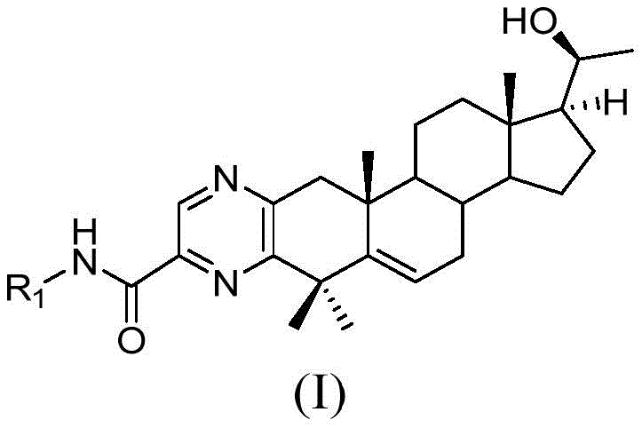 General structural formula of progesterone pyrazinamide compounds showing the core steroid-pyrazine fusion