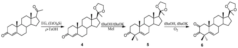 Synthesis of the key steroid intermediate 6 featuring C-20 protection and C-2 oxidation