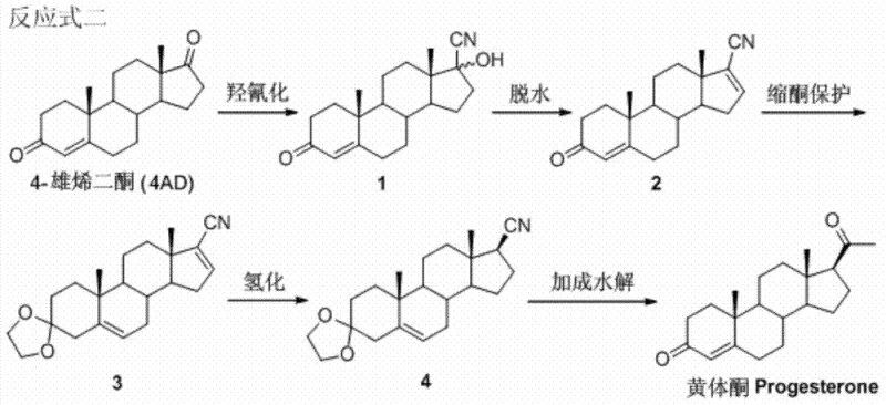 Novel synthesis route of progesterone from 4-androstenedione (4AD) involving five key chemical transformations