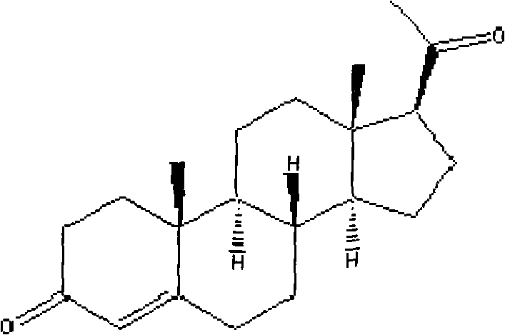 Chemical structure of Progesterone showing the pregn-4-ene-3,20-dione backbone