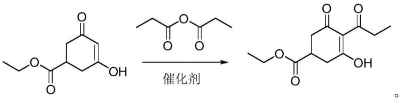 Novel solvent-free reaction scheme using propionic anhydride and Lewis acid catalyst to form the intermediate