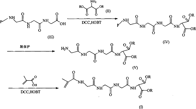 Novel synthesis scheme showing peptide coupling and methacrylation steps for the intermediate