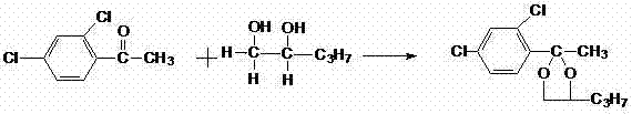 Cyclization reaction of 2,4-dichloroacetophenone with 1,2-pentanediol using solid heteropoly acid catalyst