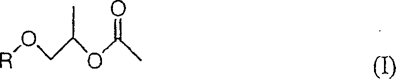 General chemical structure formula I of propylene glycol alkyl or aryl ether acetates substrate