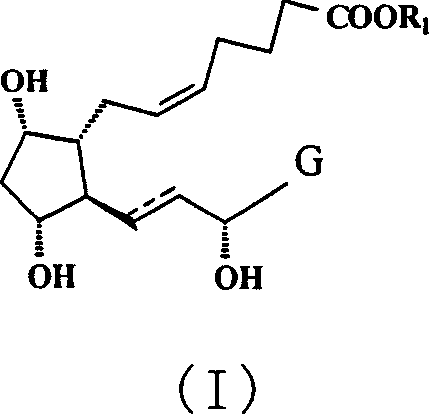 General chemical structure of Prostaglandin F type derivative Formula (I) showing variable R1 and G groups