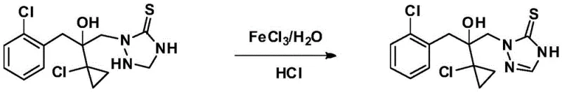 Conventional synthesis route of prothioconazole using mixed solvents and aqueous ferric chloride