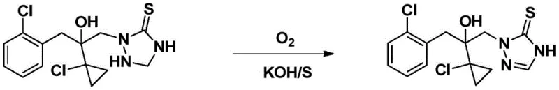 Reaction scheme of conventional method using sulfur and potassium hydroxide showing high temperature requirements