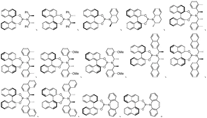 Structures of chiral phosphoramidite ligands used in the iridium catalytic system