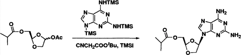 Step 3 coupling reaction showing the formation of the purine dioxolane derivative with high stereoselectivity