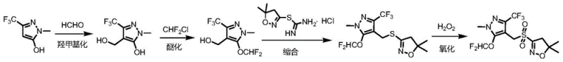 Detailed reaction scheme of the novel one-pot synthesis route for Pyraflufen-ethyl