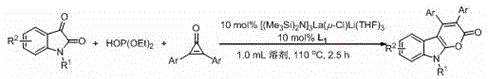 General reaction scheme showing the synthesis of pyrano[2,3-b]indol-2-one from isatin and cyclopropenone