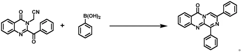 Specific reaction example showing the synthesis of 1,3-diphenyl-6H-pyrazino[2,1-b]quinazoline