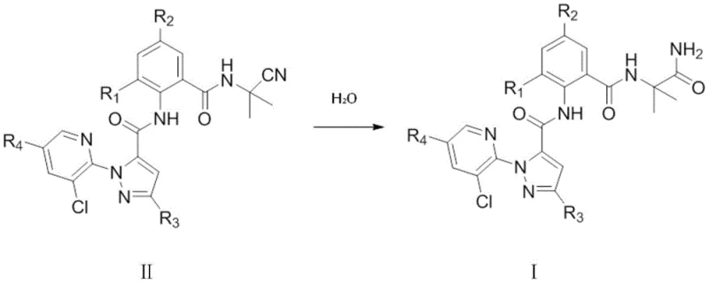 Core hydrolysis reaction converting nitrile intermediate to target amide