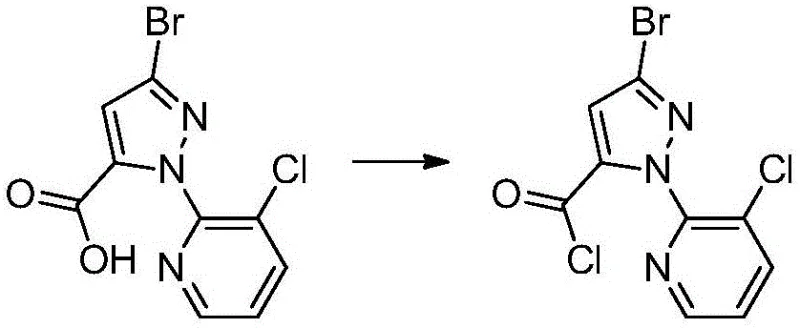 Acyl halogenation reaction converting pyrazole carboxylic acid to acid chloride using solid phosgene
