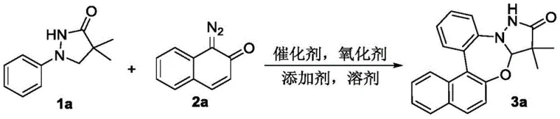 Optimized reaction conditions for the synthesis of compound 3a showing specific reagents and yields