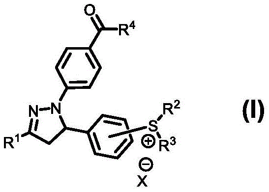 General chemical structure of Formula I showing the acyl-substituted pyrazoline sulfonium salt derivative