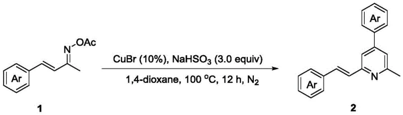Optimized reaction conditions showing reagents and temperature for pyridine synthesis