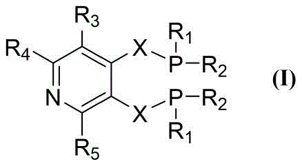 General chemical structure of Formula I showing pyridine core with phosphine substituents