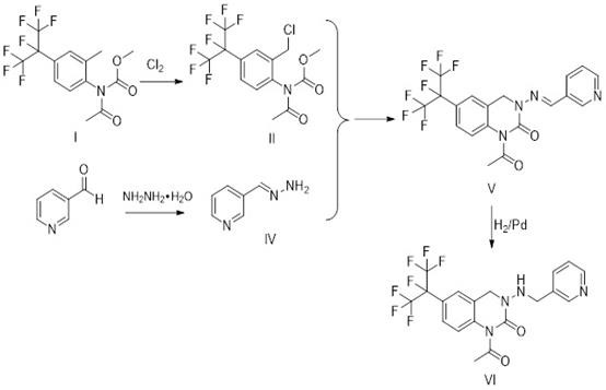 Convergent synthesis route for pyridine quinazoline showing chlorination, alkylation, cyclization and reduction steps