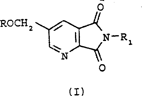 General structural formula of 5-(alkoxymethyl)-2,3-pyridinedicarboximide compounds showing variable R and R1 groups