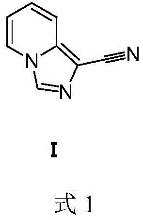 Chemical structure of [1,5-a]-pyridoimidazole-1-carbonitrile showing the fused ring system and nitrile group