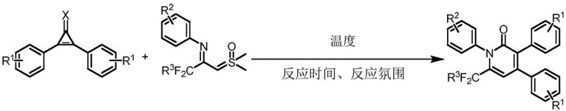 General reaction scheme showing cyclopropenone derivatives reacting with sulfur ylides to form 1,3,4,6-tetra-substituted pyridone derivatives