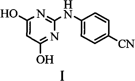 Chemical structure of 4-[(4,6-dihydroxy-2-pyrimidinyl)amino]benzonitrile (Compound I)