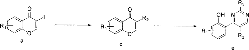Alternative synthetic pathway utilizing Suzuki coupling with boronic acids to form 3-arylchromone intermediates