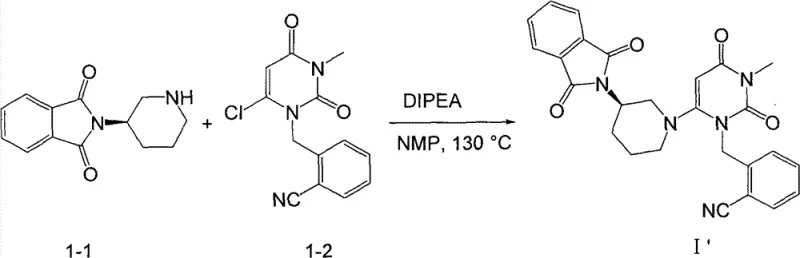 New synthetic route showing coupling of protected piperidine and chlorouracil derivative