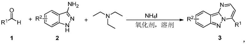General reaction scheme for metal-free synthesis of pyrimidoindazole compounds using aromatic aldehydes and 3-aminoindazoles