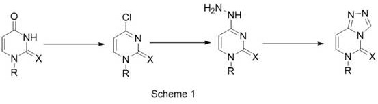 Prior art synthesis scheme showing corrosive POCl3 reagents and harsh conditions