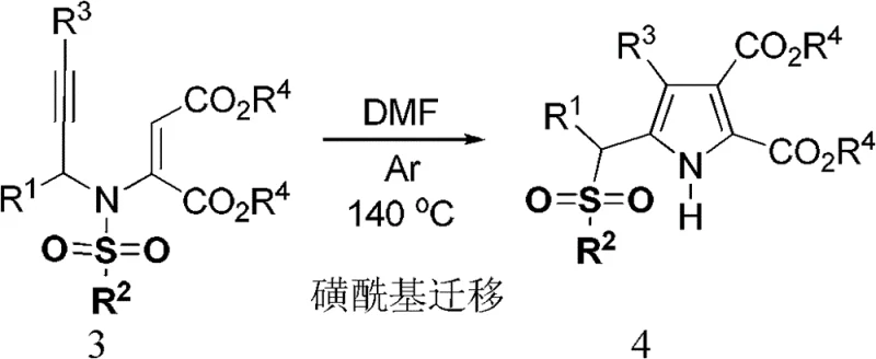 Core sulfonyl migration reaction converting 3-aza-1,5-enyne to alpha-sulfonyl pyrrole derivative