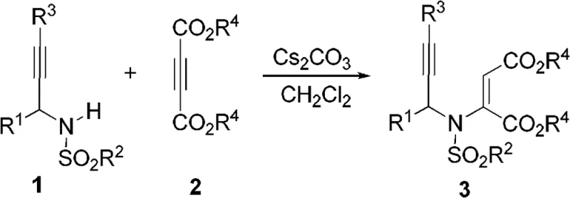 Synthesis of 3-aza-1,5-enyne precursor from N-sulfonyl-allylamine and dialkyl acetylenedicarboxylate