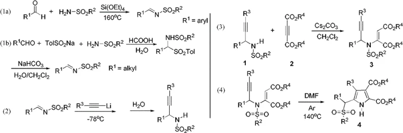 General synthetic scheme showing the preparation of N-sulfonyl-allylamine and subsequent conversion to pyrrole derivatives