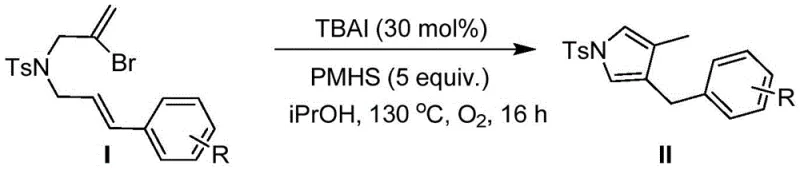 Specific example of pyrrole synthesis showing optimized conditions with TBAI and PMHS in isopropanol