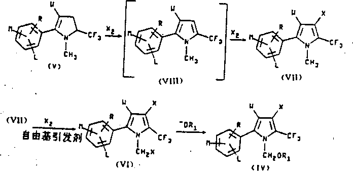 Flowchart showing incremental halogenation pathway to final insecticide intermediate