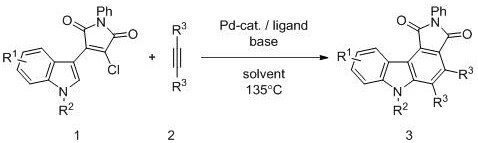 Detailed reaction conditions and equation showing reactants, catalysts, and temperature parameters