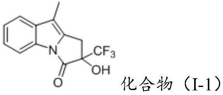 Chemical structure of Compound I-1 representing the core pyrrolo[1,2-a]indole scaffold with trifluoromethyl group